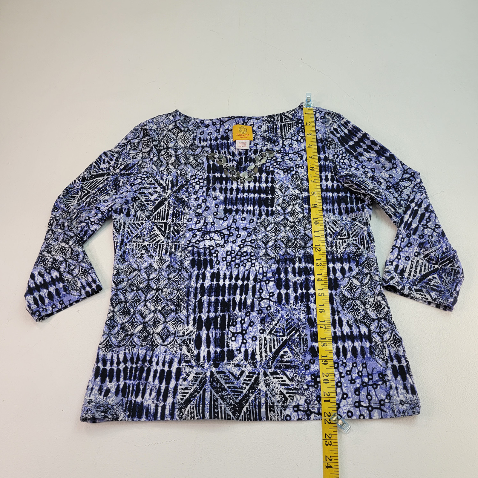 Ruby Red Top Womens PM Embellished Neck Geometric… - image 3