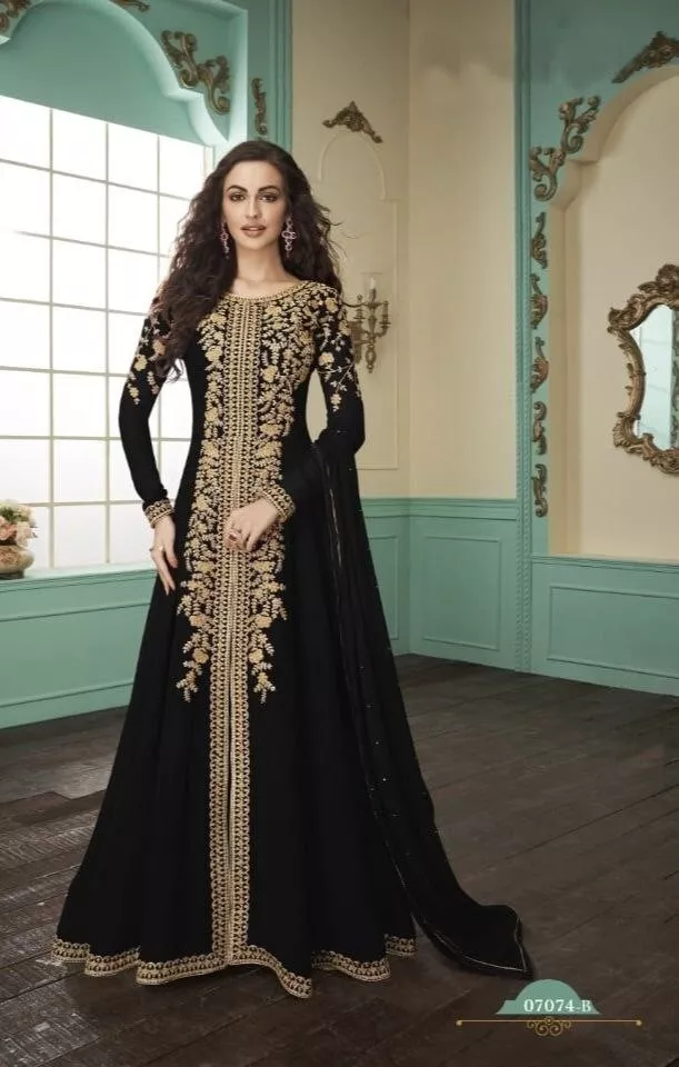 Designer party wear beautiful multi color georgette with embroidery work  regulars sleeve long gown at Rs 1150 | Ladies Gown in Surat | ID:  27619222791