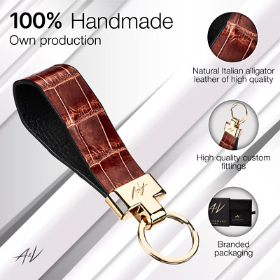 Handmade Alligator Leather Keychain ''Rounded'' Detachable Key Chain in Gift Box