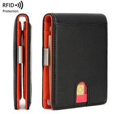 Genuine Leather Mens RFID Safe Money Clip Wallet Minimalist ID Window Card Case