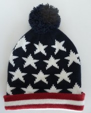 Old Navy Stars Stripes Red White Blue American US Flag Beanie Pompom Hat