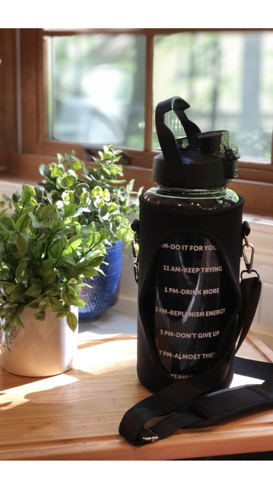 Motivational Water Bottle with Straw, Insulated Sleeve,  Carrying Strap 2000 mL