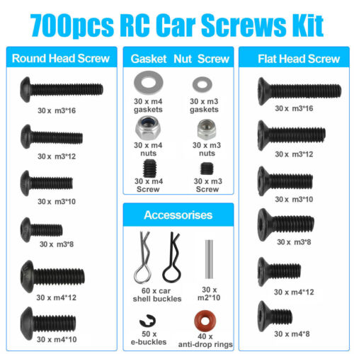700PCS Metal Screws Box Repair Tool Kit For 1:10 1:8 RC Crawler Car HSP Traxxas - Picture 2 of 8