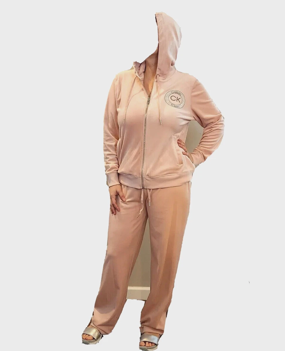 Calvin Klein Blush Pink Velour Hoodie Tracksuit 2-Piece Set Women's L NWD |  eBay