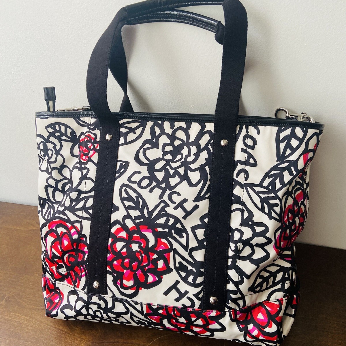 Coach Poppy Graffiti Purse Bag Tote Floral Flower Shoulder Strap