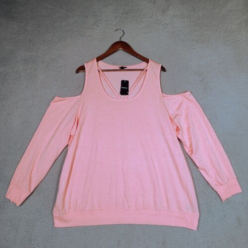 Torrid Top Women's 3 Peach Knit Scoop Neck Strappy Long Sleeve Cold Shoulder NWT