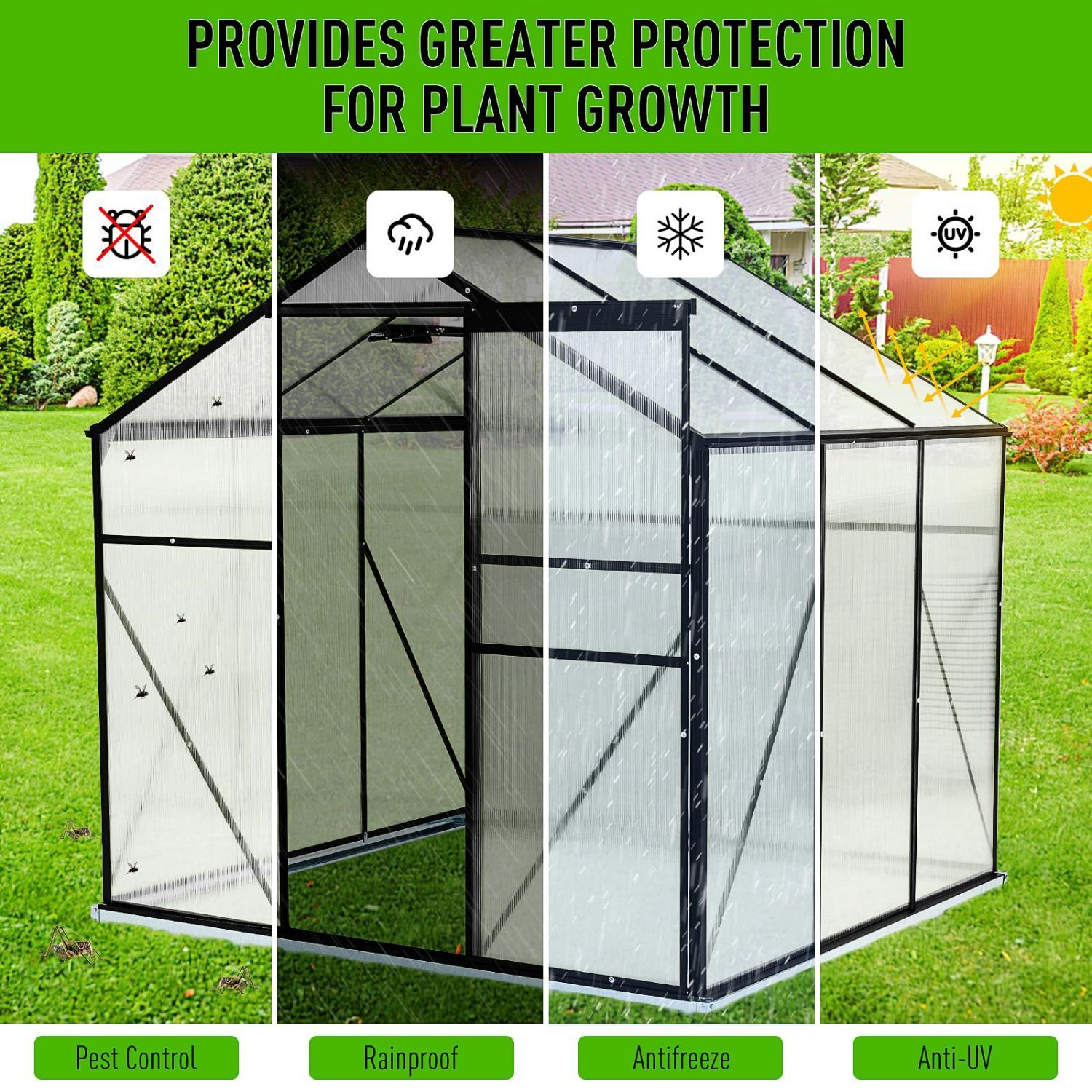 12×8FT Polycarbonate Greenhouses Kits Walkin Large Green House Outdoor
