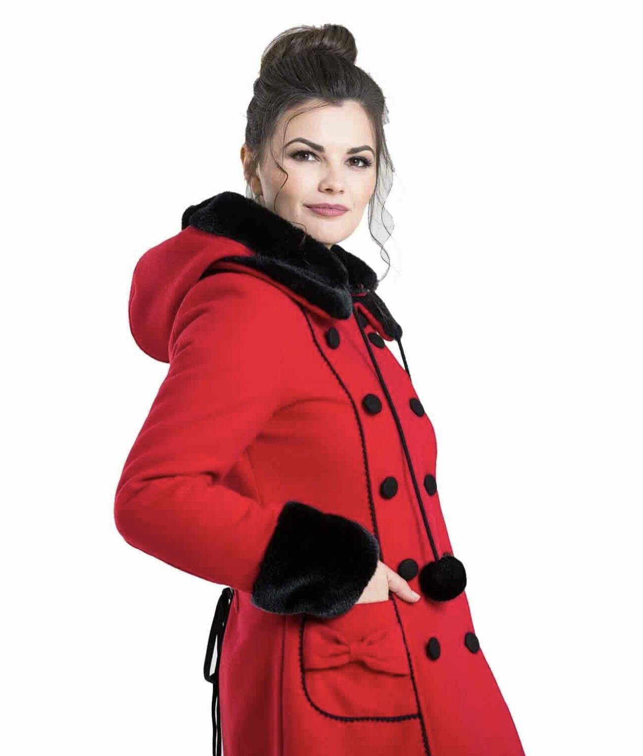 Hell Bunny Sarah Jane Coat – Cappotto Invernale Donna Nero, Vestibilità Normale, Scollo A V, Taglie XS-4XL