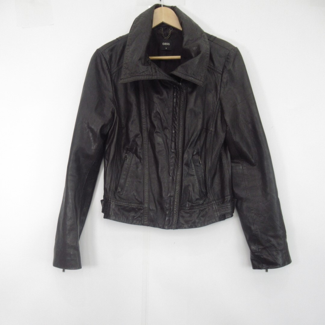 Oasis Jacket UK Medium Black Leather Women's Biker Full Zip Collar