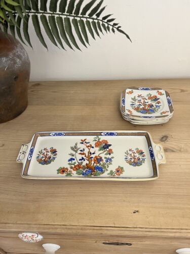 Keramik 6 x Seitenplatten chinesisches Design und 1 Serviertablett Made in UK Vintage - Bild 1 von 16