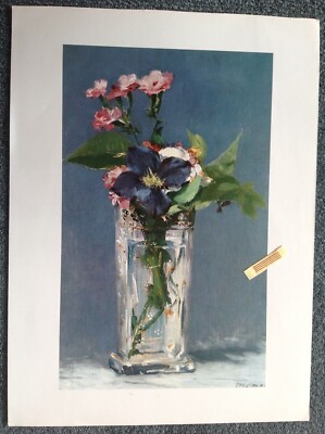 Edouard Manet, Nelken & Clematis in einer Kristallvase, 12 x fast 9 Zoll, Druck