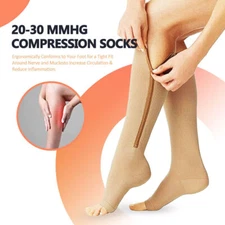 Medical Varicose Veins Dvt Support Support Zipper Compression Socks 15-20mmHg