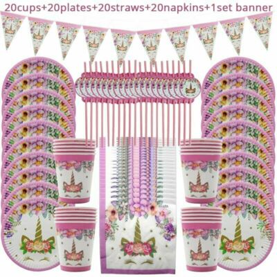 81 Teile Einhorn Party Set Zubehör Kinder Happy Birthday Hochzeit Deko Mädchen
