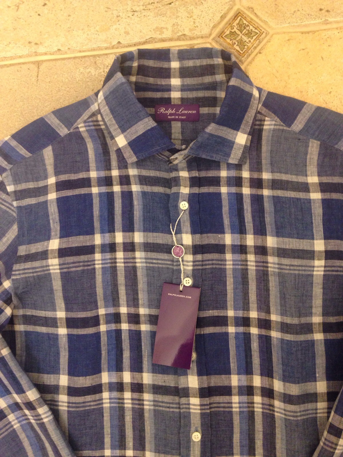 Man Ralph Lauren Blue Checked Linen Shirt Purple Label Collection Sz M RRP £350 image 10