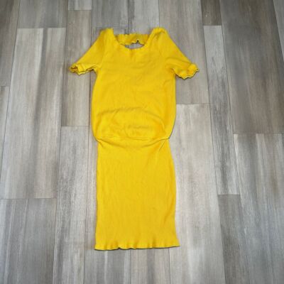 free people happy hour mini dress Free People Happy Hour Dress Womens M Ribbed Mini Dress Cut Out Yellow FP  Beach