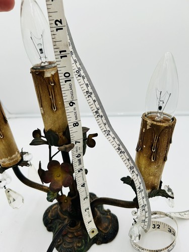 1930 Art Nouveau Hand Painted Cast Iron Bronze? Candelabra Table Lamp 3 Arm - Picture 13 of 14
