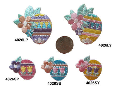 #4026 Lot 2Pcs Easter Eggs w/Flower Embroidery Iron On Applique Patch
