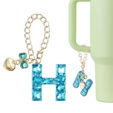 Letter Charm for Stanley Tumbler Cup, Bow Heart Initial H Letter Charm, Blue