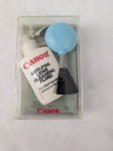 Canon Lens Cleaning Kit Anti-Fog Fluid Brush Blower Cloth Case VTG As Is
