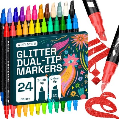 24 Sparkly Glitter Dual-Tip Paint Pens   Dazzling Markers with Acrylic Ink fo...