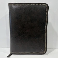 Franklin Covey 7 Ring Brown Leather Zippered Zip Planner Binder Organizer Stitch