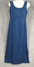 Vintage Karin Stevens Petites Dress Womens 4P Blue Floral Jacquard Sheath Midi