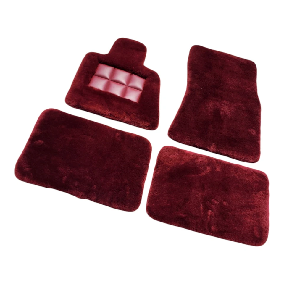 Tapetes de assoalho de carro de pele de carneiro genuínos vermelho escuro compatíveis com Rolls Royce Cullinan 2019 - 2025 - Imagem 4 de 4
