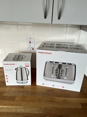 Morphy Richards Mexborough Wasserkocher & 4 Scheiben Toaster Edelstahl/weißer Rand