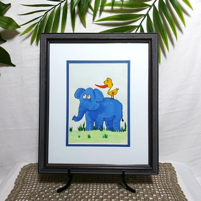Framed Wall Art Blue Elephant Yellow Duck Watercolor Baby Nursery 11''x 13'' 