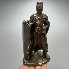 Crusader Knight Statue Bronze Finish Templar Figurine Shield Decor Gift Box