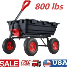 800 Lbs Poly Garden Dump Carts Heavy Duty Yard Cart 4 Wheel Wheelbarrow Wagons 