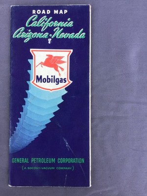 1940 s Mobilgas~California, Arizona ,Nevada~Road/Highway Map~Town Populations