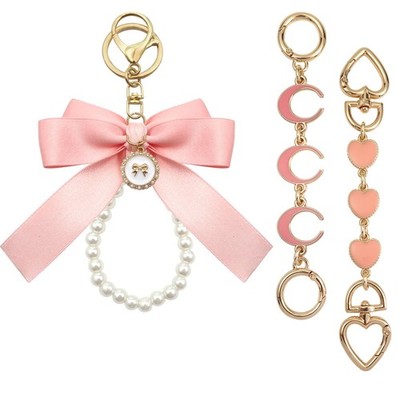 TUUXI 3pcs Pink Purse Extender Chain Bow Keychain Kits Bag 6.3 inches,