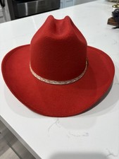Kids Red Cowgirl Hat W/Gold Colored Braid Accent One Size Fits