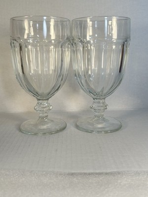 Vintage Duratuff 8 Paneled Water Tea Clear Pedestal Goblet Glass Kitchen Set
