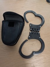 Professional Double Lock Black Steel Hinged Police Handcuffs w/ Keys CASE NEW