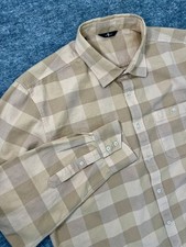 7 For All Mankind Men  s XL Cotton Check Button Up Long Sleeve Shirt Beige