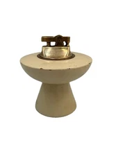 Vintage Ceramic White Beige Japan Table Lighter Used Untested Refillable Round