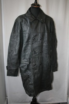 Vintage Beryp Aobey Tschechisch Deutsch Schwarz Leder Zweireiher Mantel L Goth Revival
