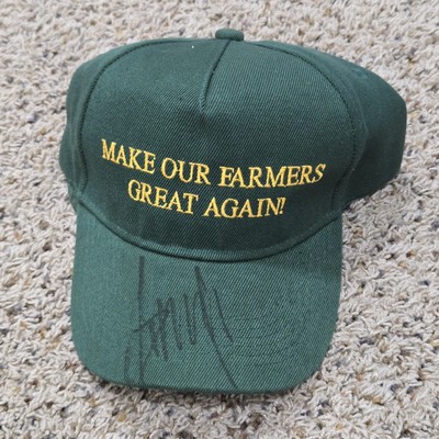 SIGNED Pres Donald Trump Green Yellow Make Our Farms Great Again Hat MAGA