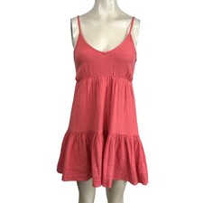 Billabong Coral Gauze Smocked Tiered Ruffle Mini Dress XS