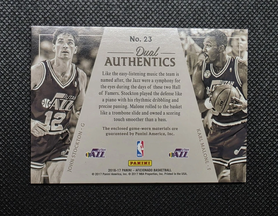 Panini Aficionado Dual Authentics 2016-17/299 John Stockton Karl Malone #23 Salón de la fama - Imagen 2 de 2
