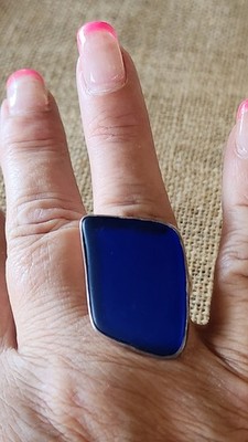 Charles Albert Sterling Silver Recycled Glass Ring Stunning Top Measures 1.40''