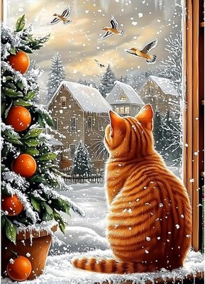 Diamond Painting Kits Erwachsene, Orange Katze Diamond Painting Kunst Kits 30x40cm, 5D Edelstein