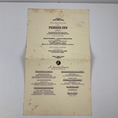 Lahaina Broiler Lahaina Maui Menu Luncheon 1984 Whaling Ship Art Spencecliff