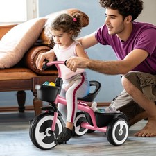 Toddler Tricycle Kids Trike w/ Adjustable Seat Front  Rear Storage Baskets