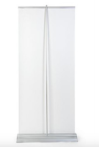 Banner Stand 33"x80" Retractable Premium Wide Base, carry case, black end caps