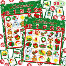 28 Players Christmas Bingo Cards 5x5 Kids Family Classroom Party Game Set