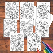 Adult Floral Coloring Cards: 5x7 DIY Greeting Card Set with Envelopes
