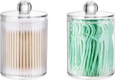 2 Pack Qtip Holder Storage Canister for Cotton Ball, Cotton Swab, Pads, Floss;